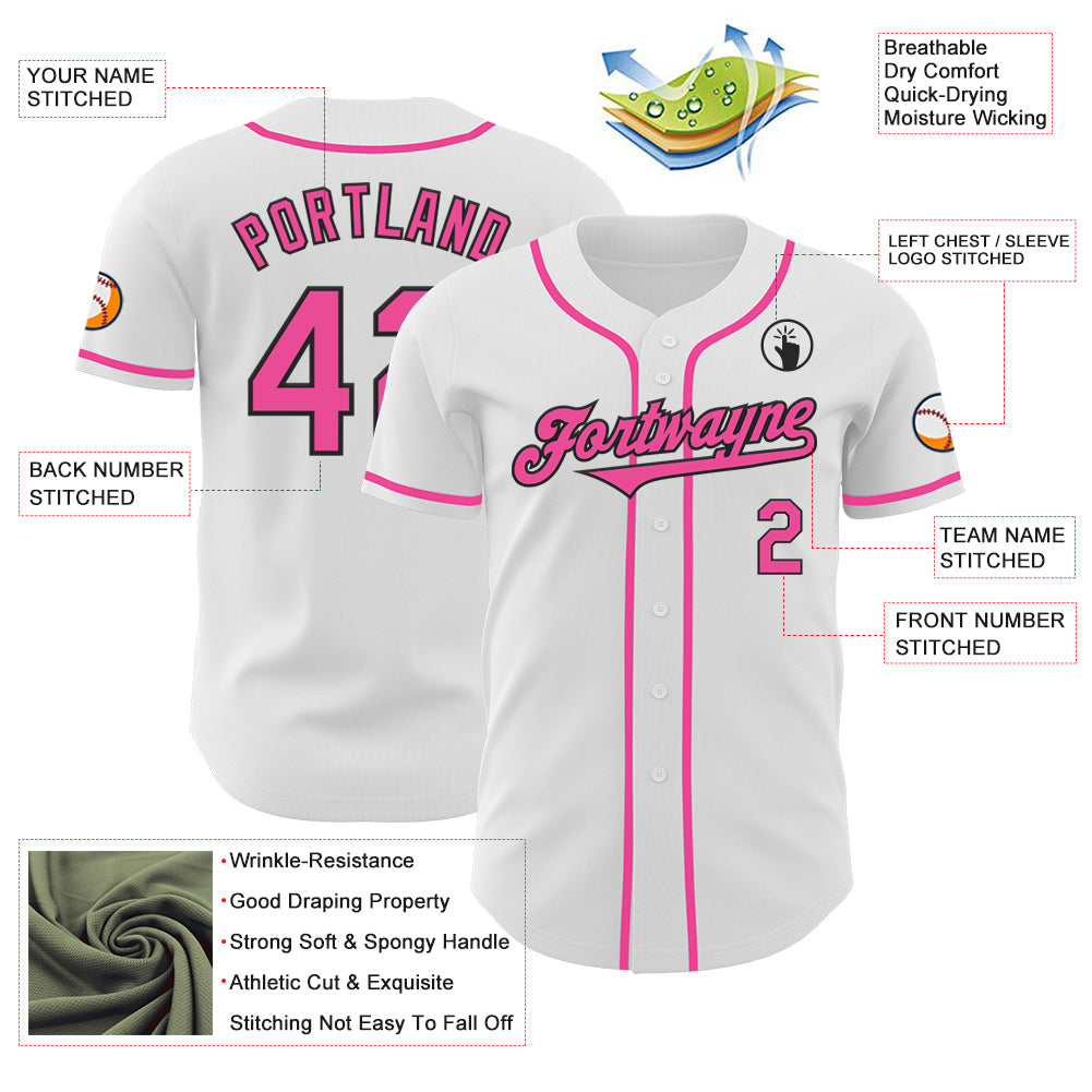 Custom White Pink-Black Authentic Baseball Jersey - Sky-Custom