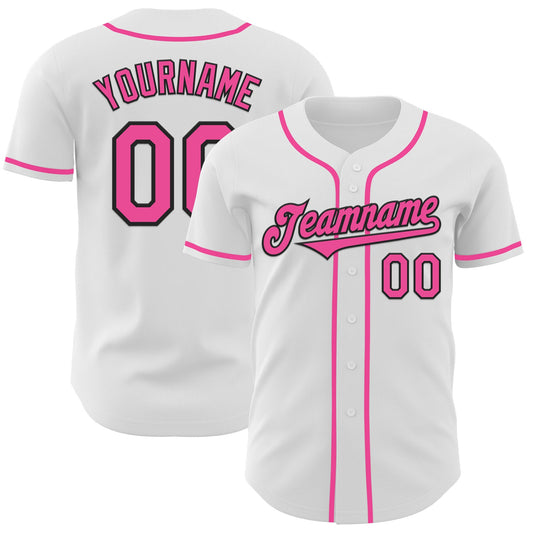 Custom White Pink-Black Authentic Baseball Jersey - Sky-Custom