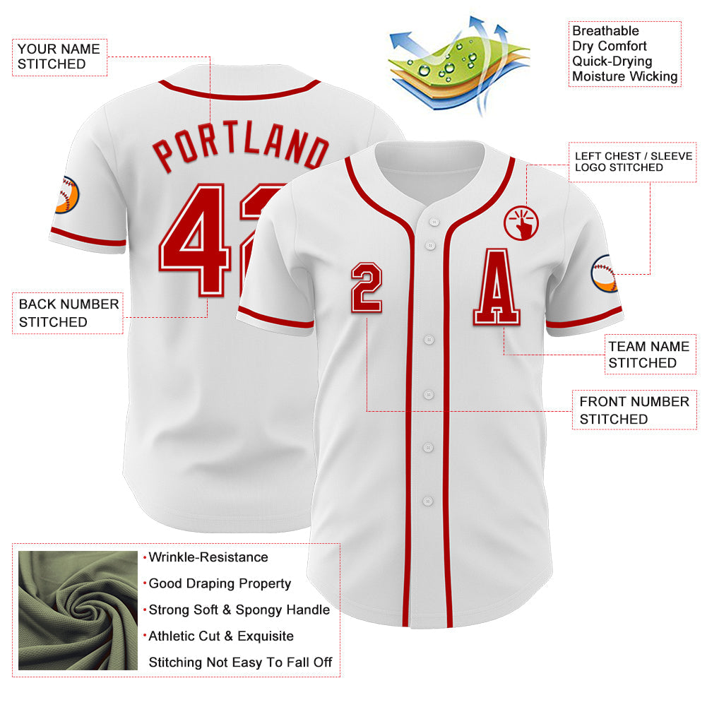 Custom White Red Authentic Baseball Jersey - Sky-Custom
