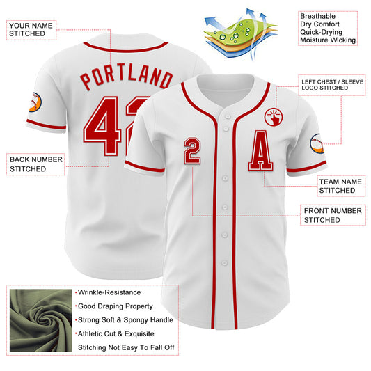 Custom White Red Authentic Baseball Jersey - Sky-Custom