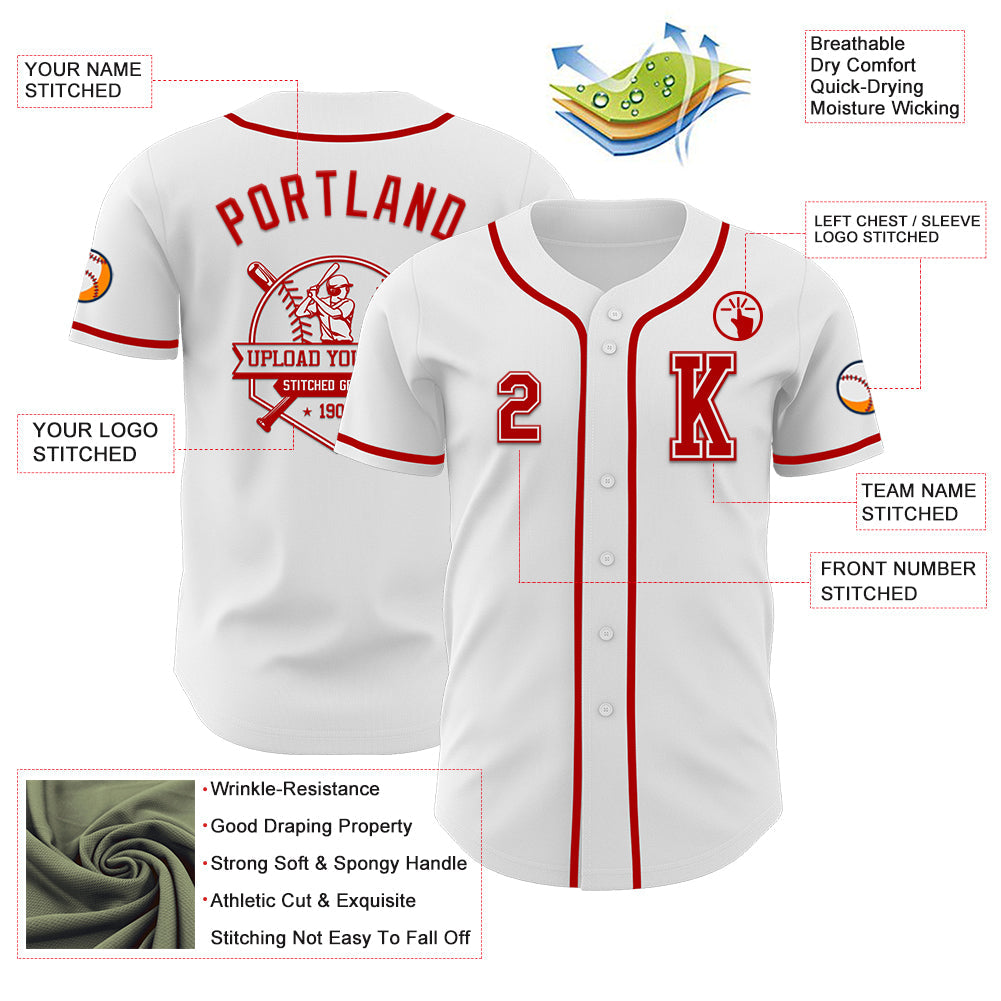 Custom White Red Authentic Baseball Jersey - Sky-Custom