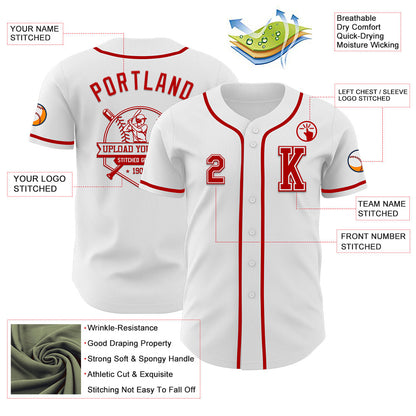 Custom White Red Authentic Baseball Jersey - Sky-Custom