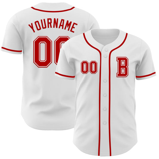 Custom White Red Authentic Baseball Jersey - Sky-Custom
