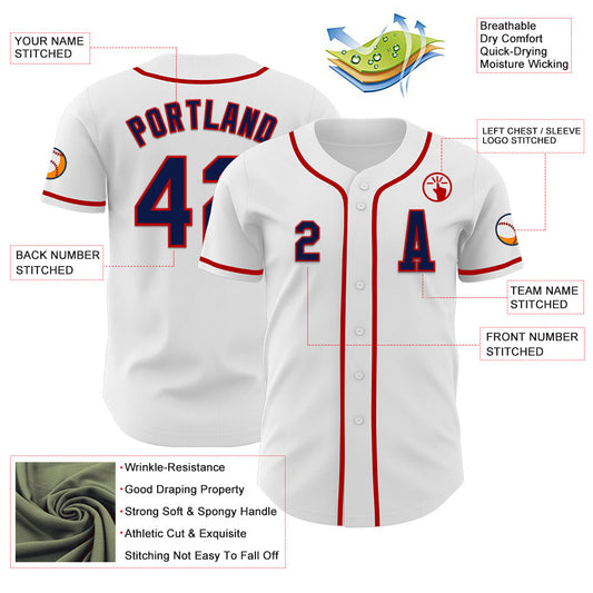 Custom White Navy-Red Authentic Baseball Jersey - Sky-Custom