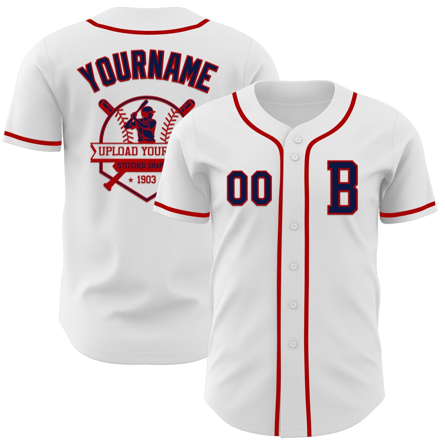 Custom White Navy-Red Authentic Baseball Jersey - Sky-Custom