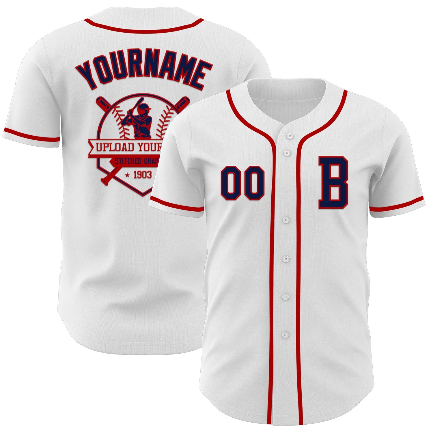 Custom White Navy-Red Authentic Baseball Jersey - Sky-Custom