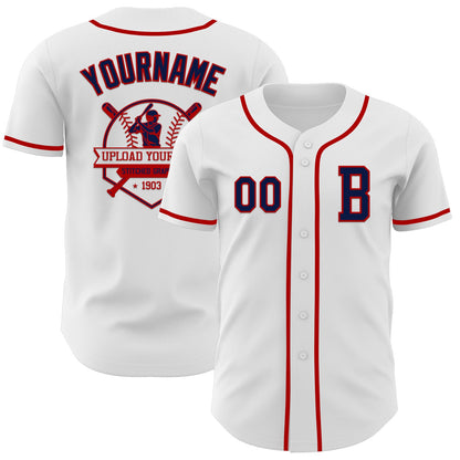 Custom White Navy-Red Authentic Baseball Jersey - Sky-Custom