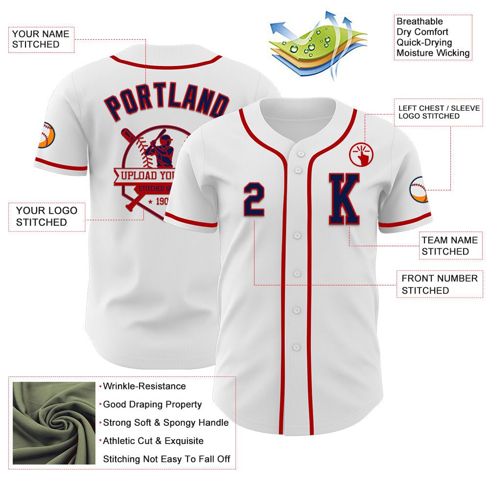Custom White Navy-Red Authentic Baseball Jersey - Sky-Custom