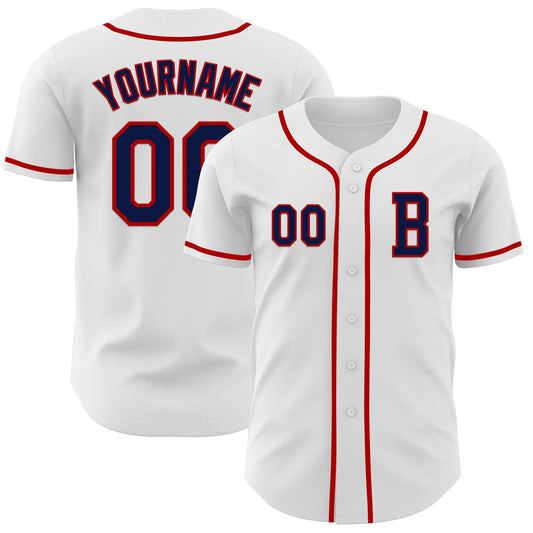 Custom White Navy-Red Authentic Baseball Jersey - Sky-Custom