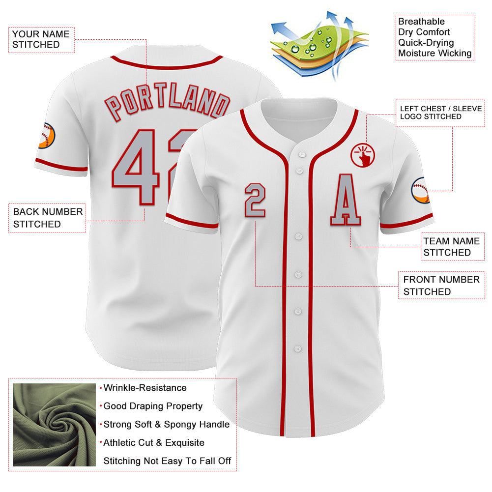 Custom White Gray-Red Authentic Baseball Jersey - Sky-Custom