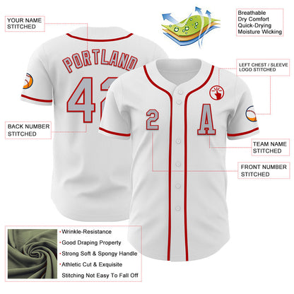 Custom White Gray-Red Authentic Baseball Jersey - Sky-Custom