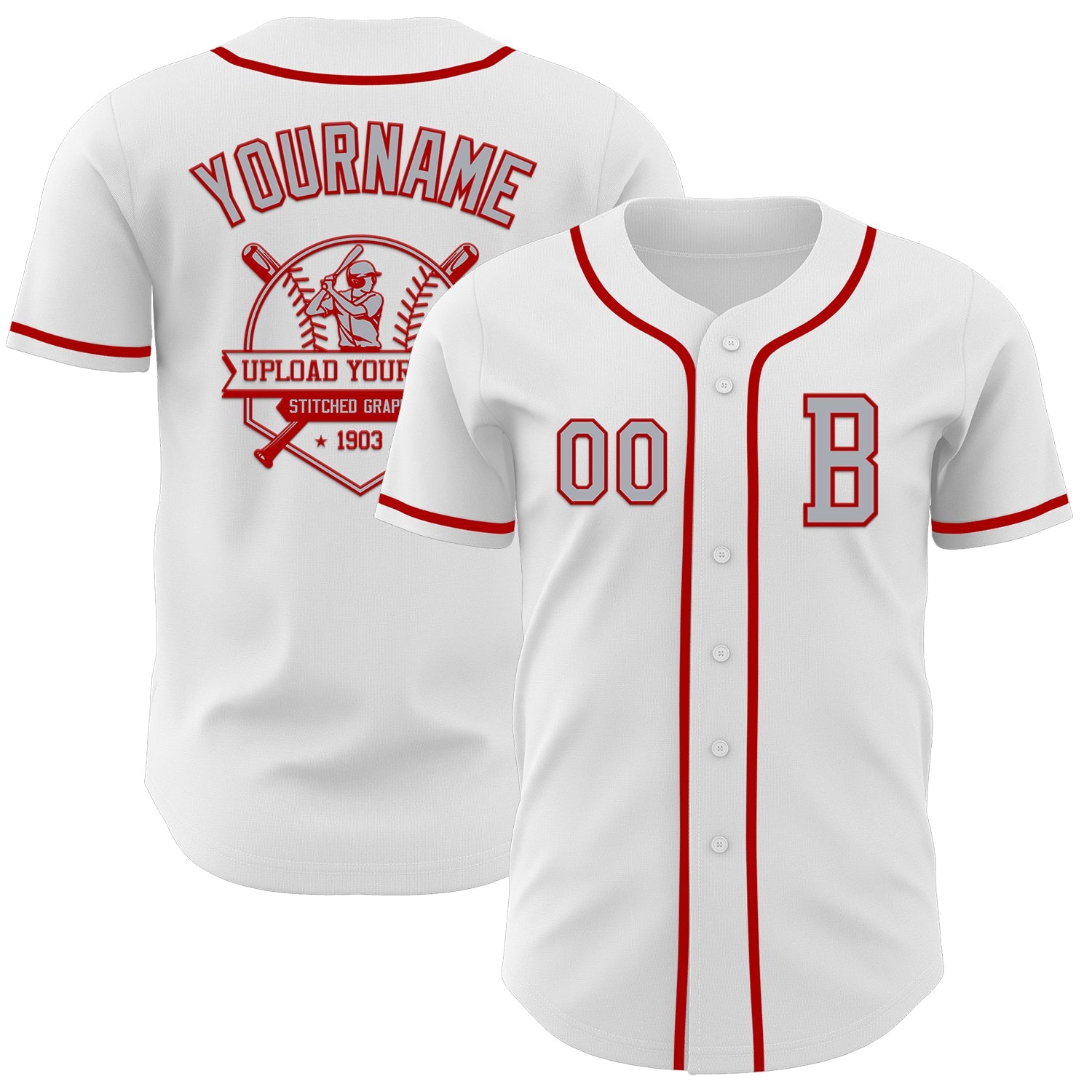 Custom White Gray-Red Authentic Baseball Jersey - Sky-Custom