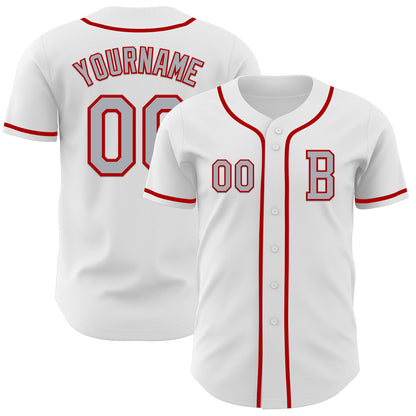 Custom White Gray-Red Authentic Baseball Jersey - Sky-Custom