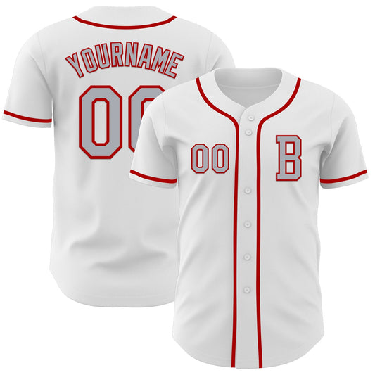 Custom White Gray-Red Authentic Baseball Jersey - Sky-Custom