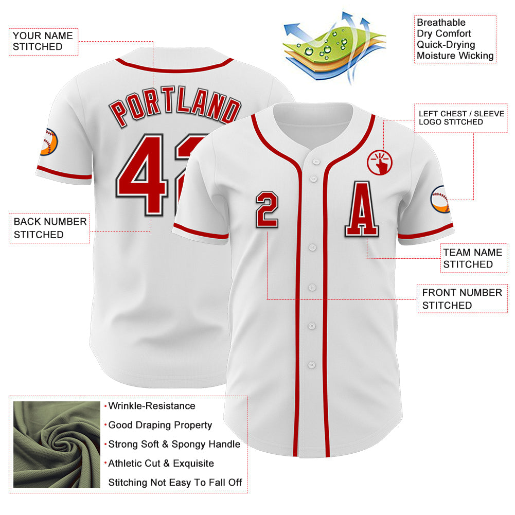 Custom White Red-Black Authentic Baseball Jersey - Sky-Custom