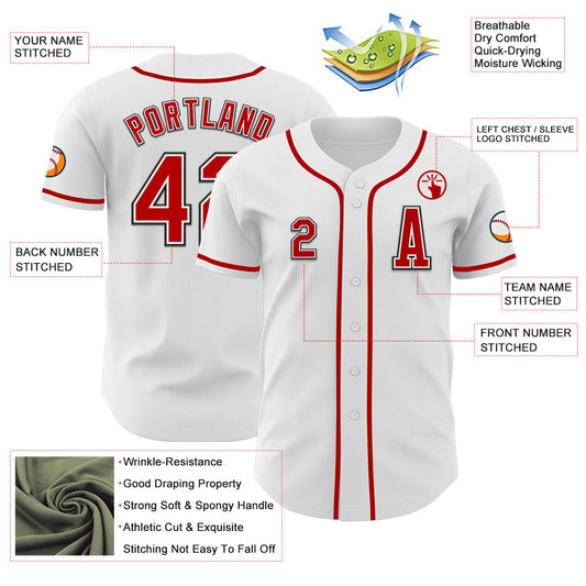 Custom White Red-Black Authentic Baseball Jersey - Sky-Custom
