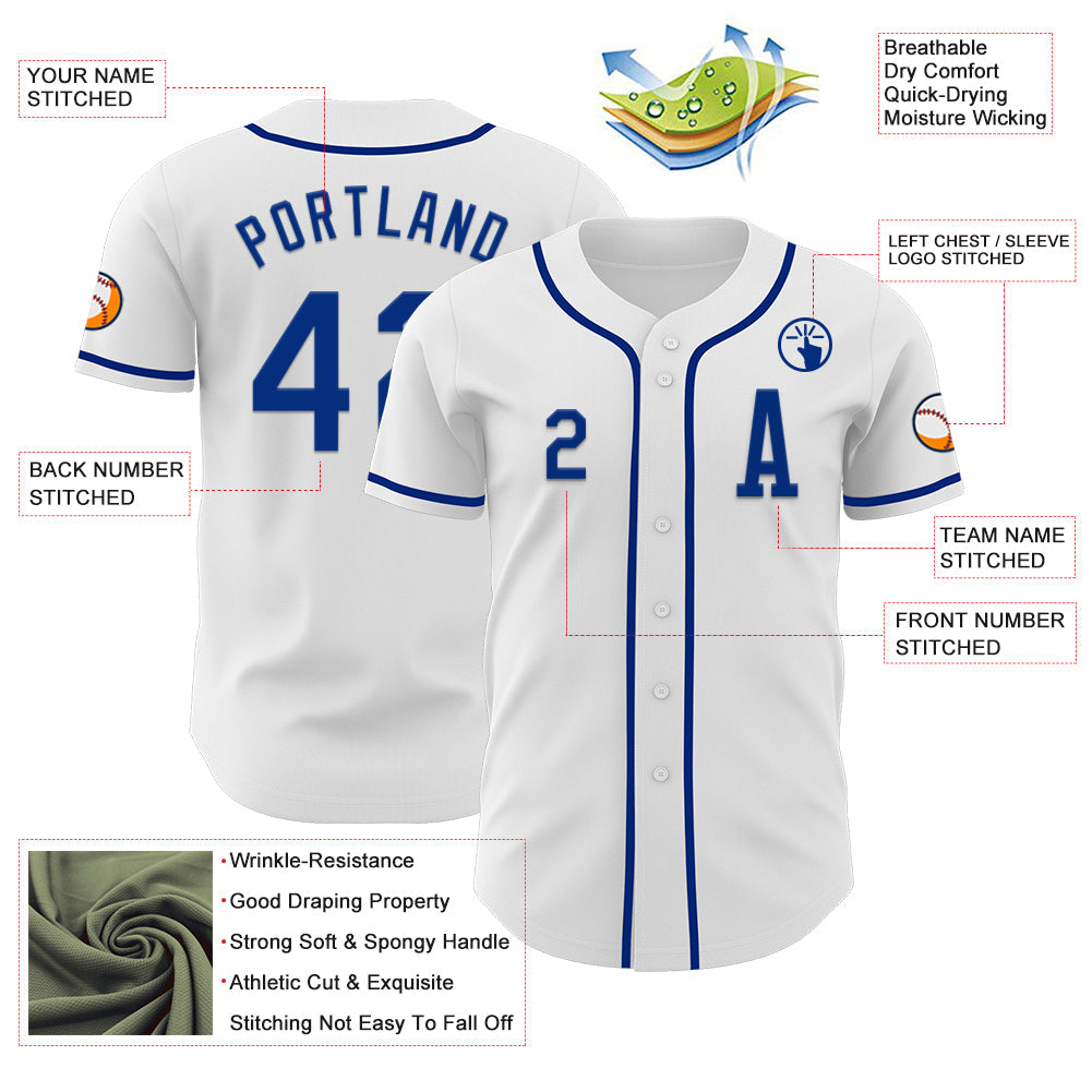 Custom White Royal Authentic Baseball Jersey - Sky-Custom