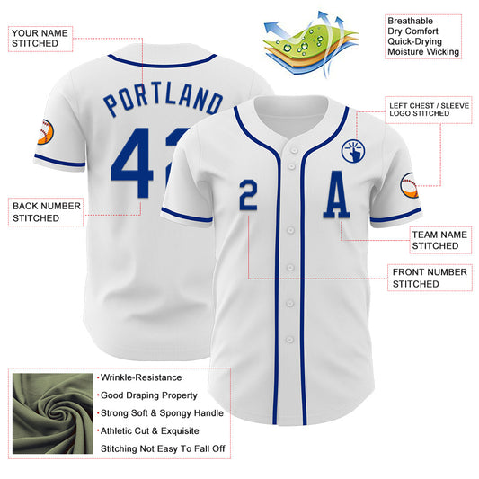 Custom White Royal Authentic Baseball Jersey - Sky-Custom