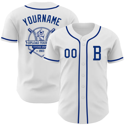 Custom White Royal Authentic Baseball Jersey - Sky-Custom