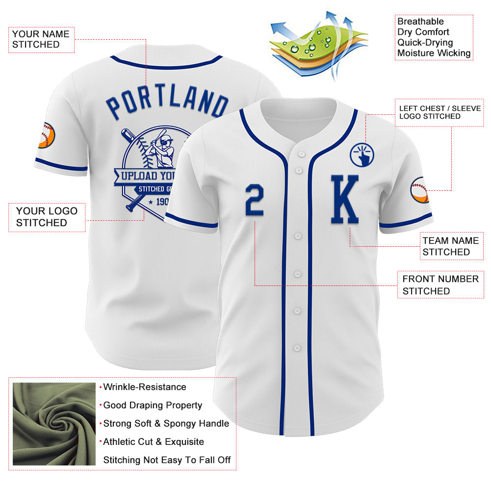 Custom White Royal Authentic Baseball Jersey - Sky-Custom