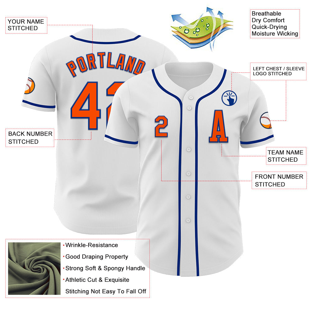 Custom White Orange-Royal Authentic Baseball Jersey - Sky-Custom