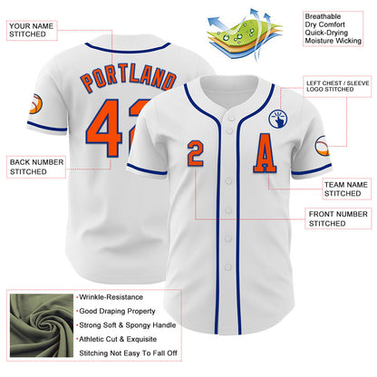 Custom White Orange-Royal Authentic Baseball Jersey - Sky-Custom
