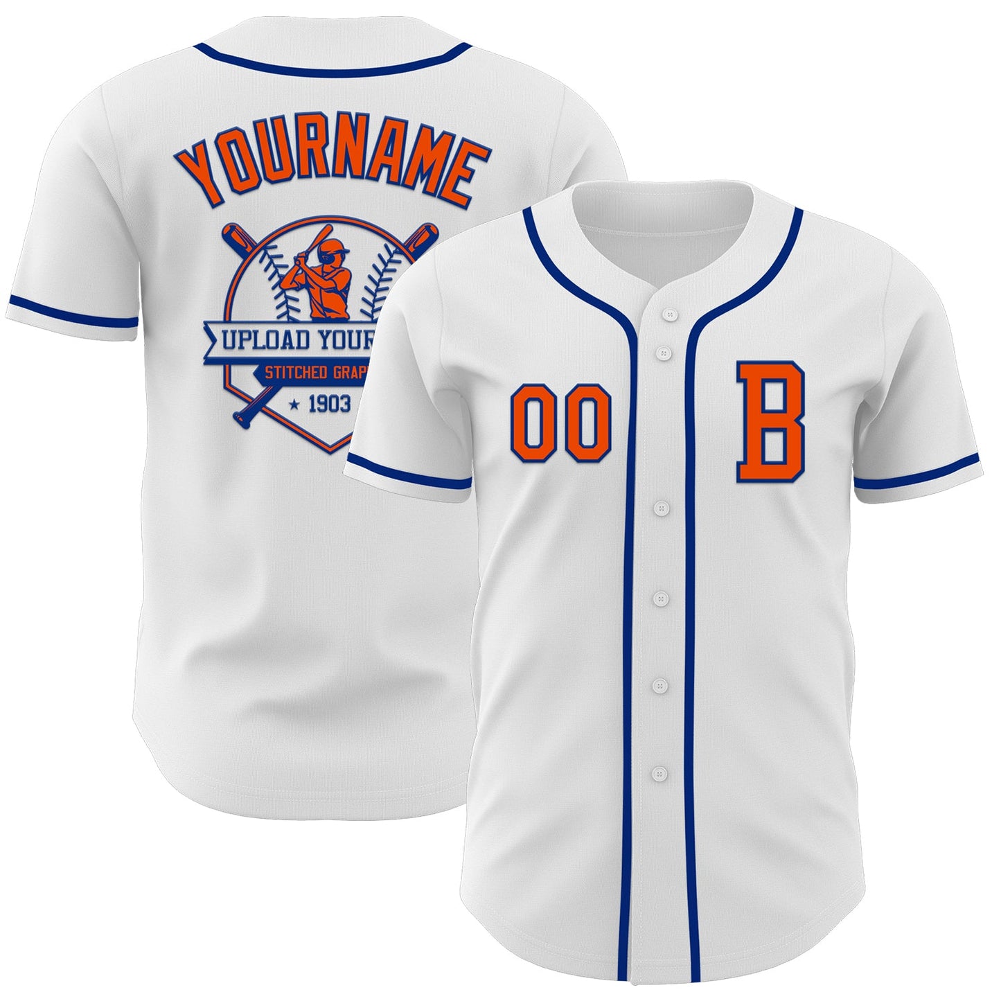 Custom White Orange-Royal Authentic Baseball Jersey - Sky-Custom