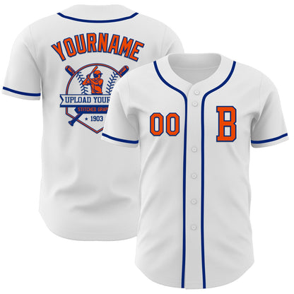 Custom White Orange-Royal Authentic Baseball Jersey - Sky-Custom