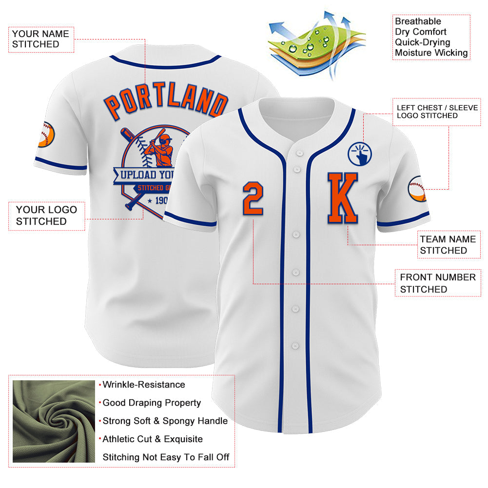 Custom White Orange-Royal Authentic Baseball Jersey - Sky-Custom