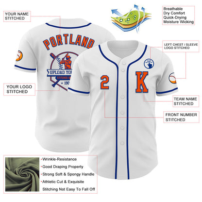 Custom White Orange-Royal Authentic Baseball Jersey - Sky-Custom