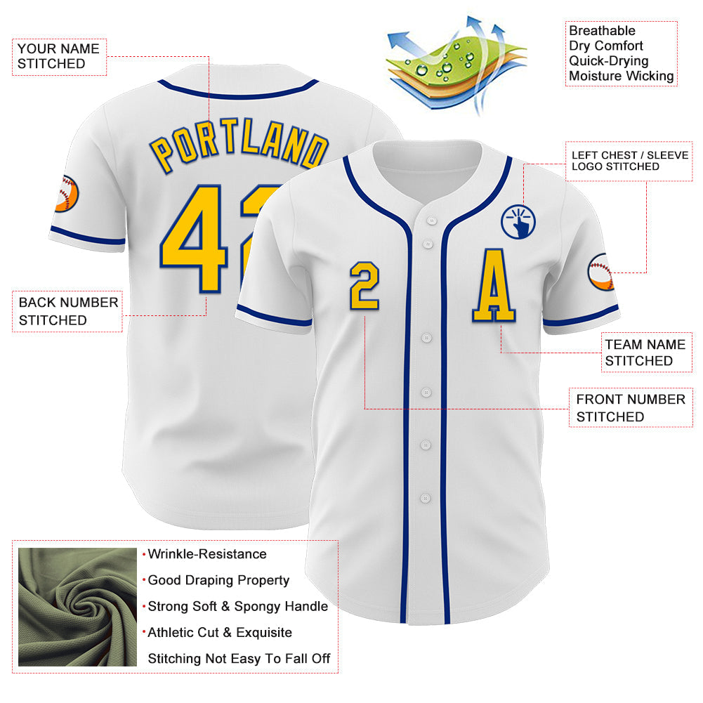 Custom White Yellow-Royal Authentic Baseball Jersey - Sky-Custom