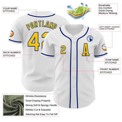 Custom White Yellow-Royal Authentic Baseball Jersey - Sky-Custom