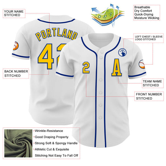 Custom White Yellow-Royal Authentic Baseball Jersey - Sky-Custom