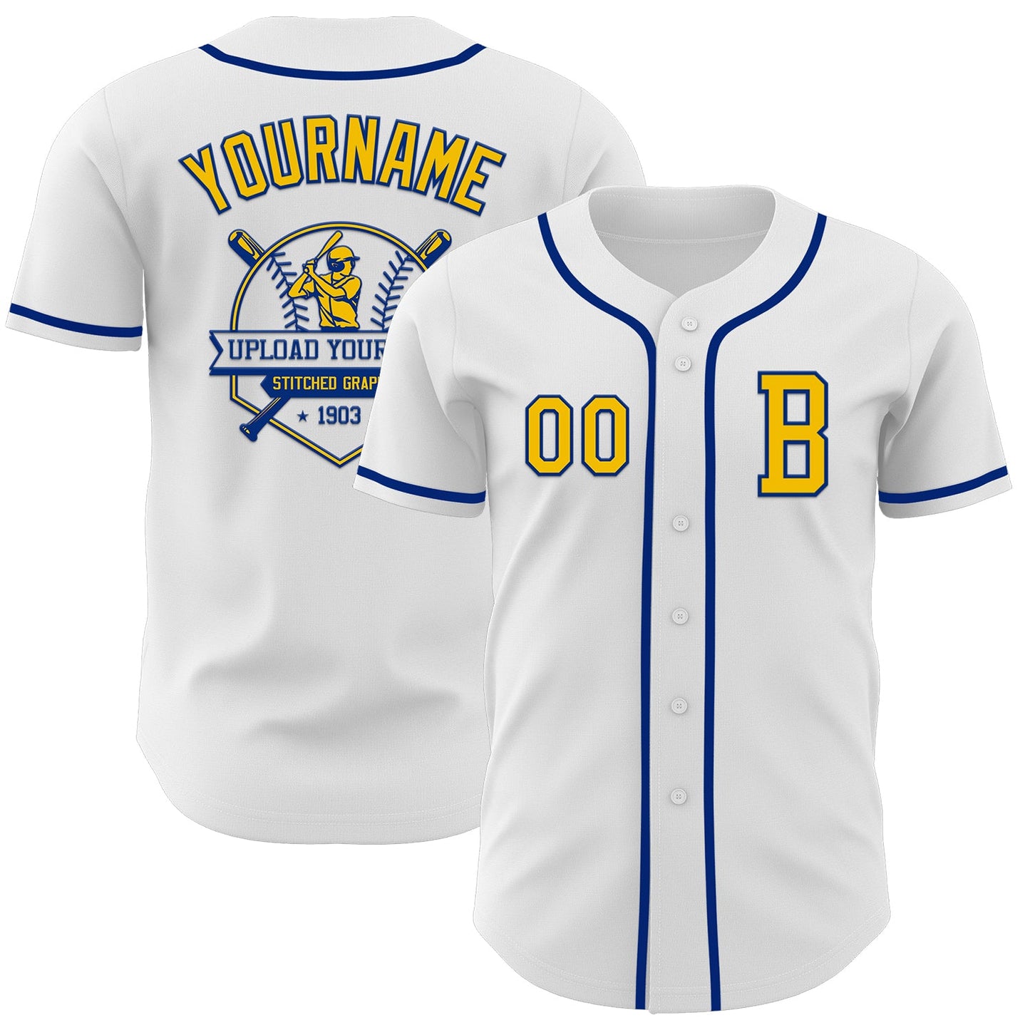 Custom White Yellow-Royal Authentic Baseball Jersey - Sky-Custom