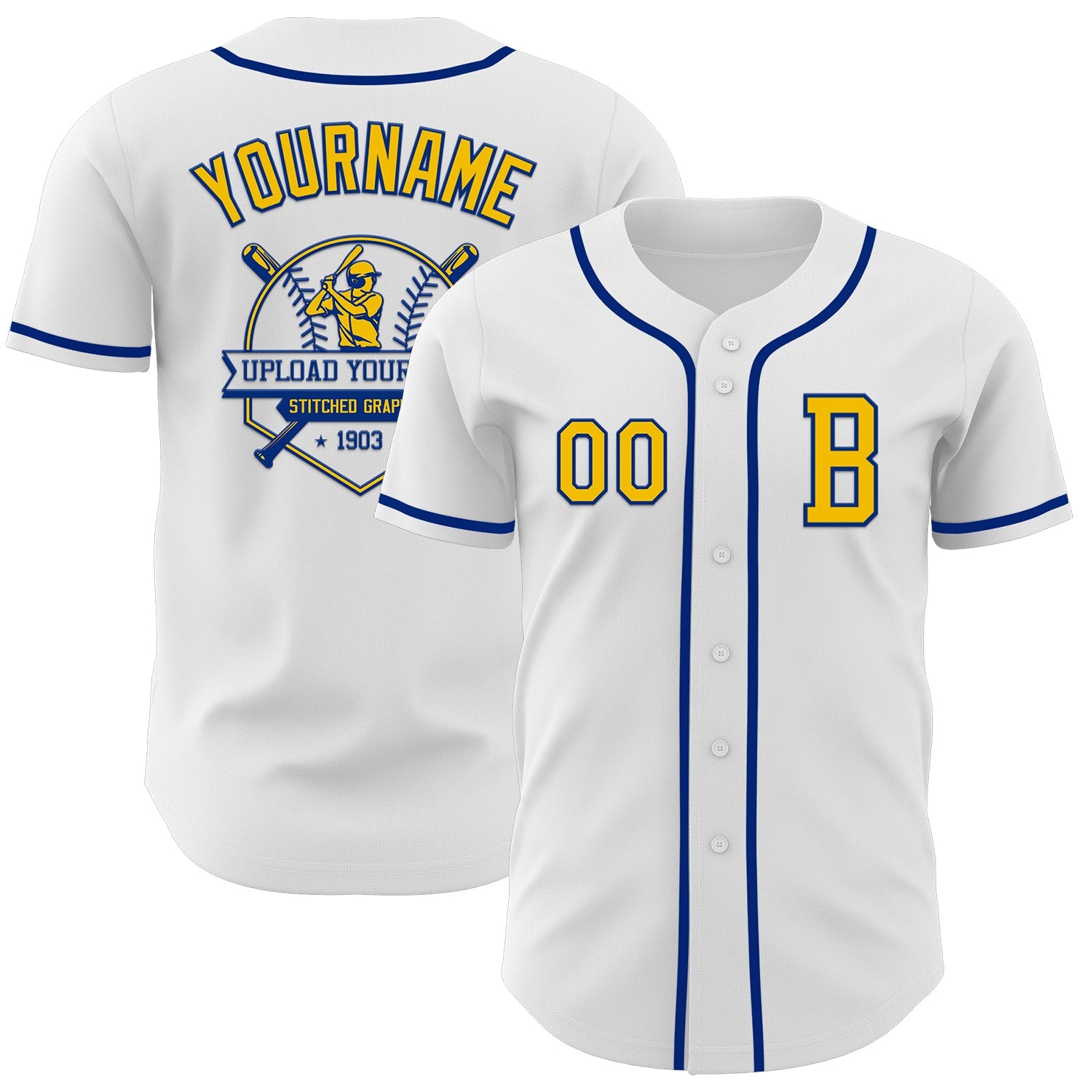 Custom White Yellow-Royal Authentic Baseball Jersey - Sky-Custom