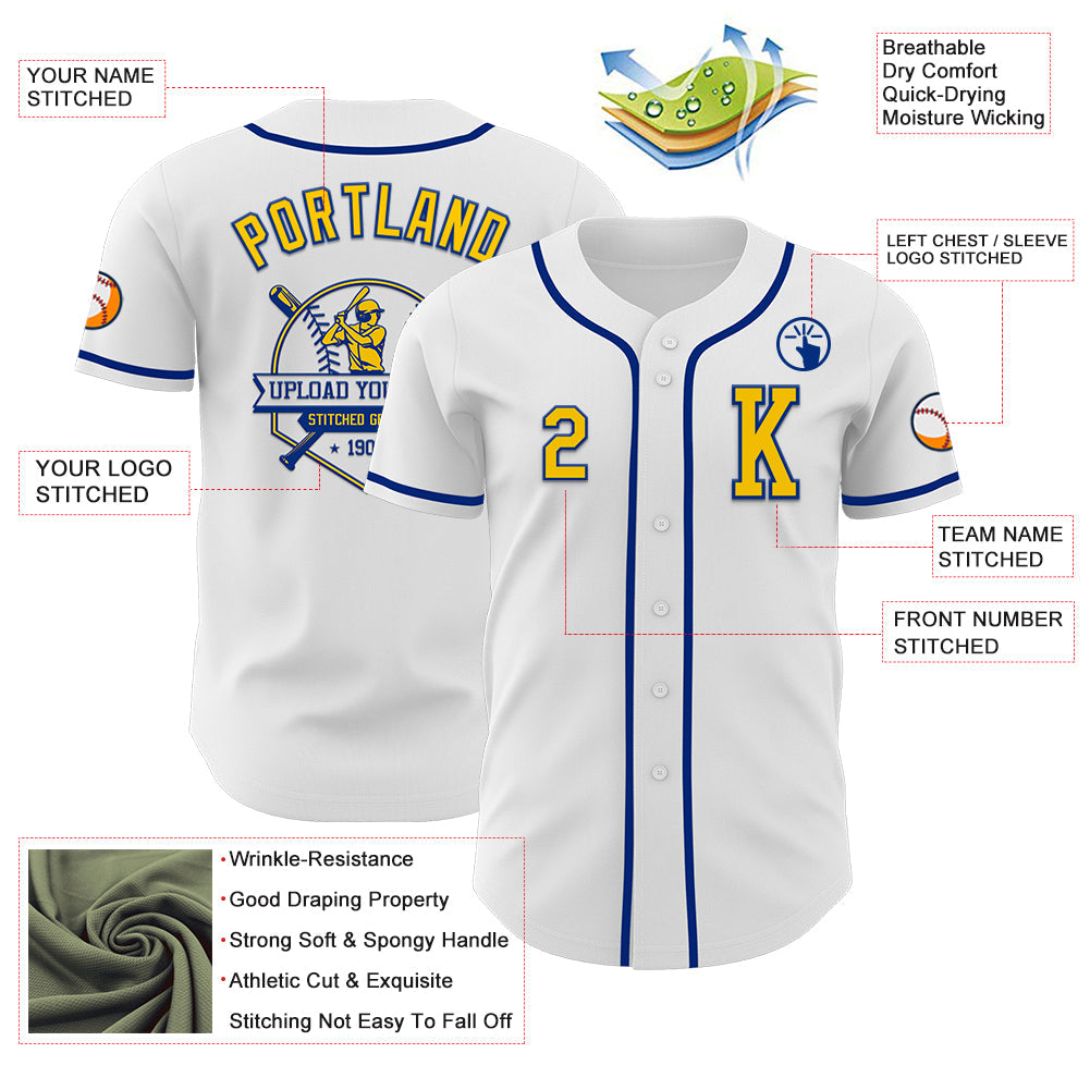 Custom White Yellow-Royal Authentic Baseball Jersey - Sky-Custom
