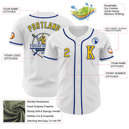 Custom White Yellow-Royal Authentic Baseball Jersey - Sky-Custom