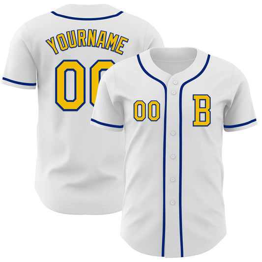 Custom White Yellow-Royal Authentic Baseball Jersey - Sky-Custom