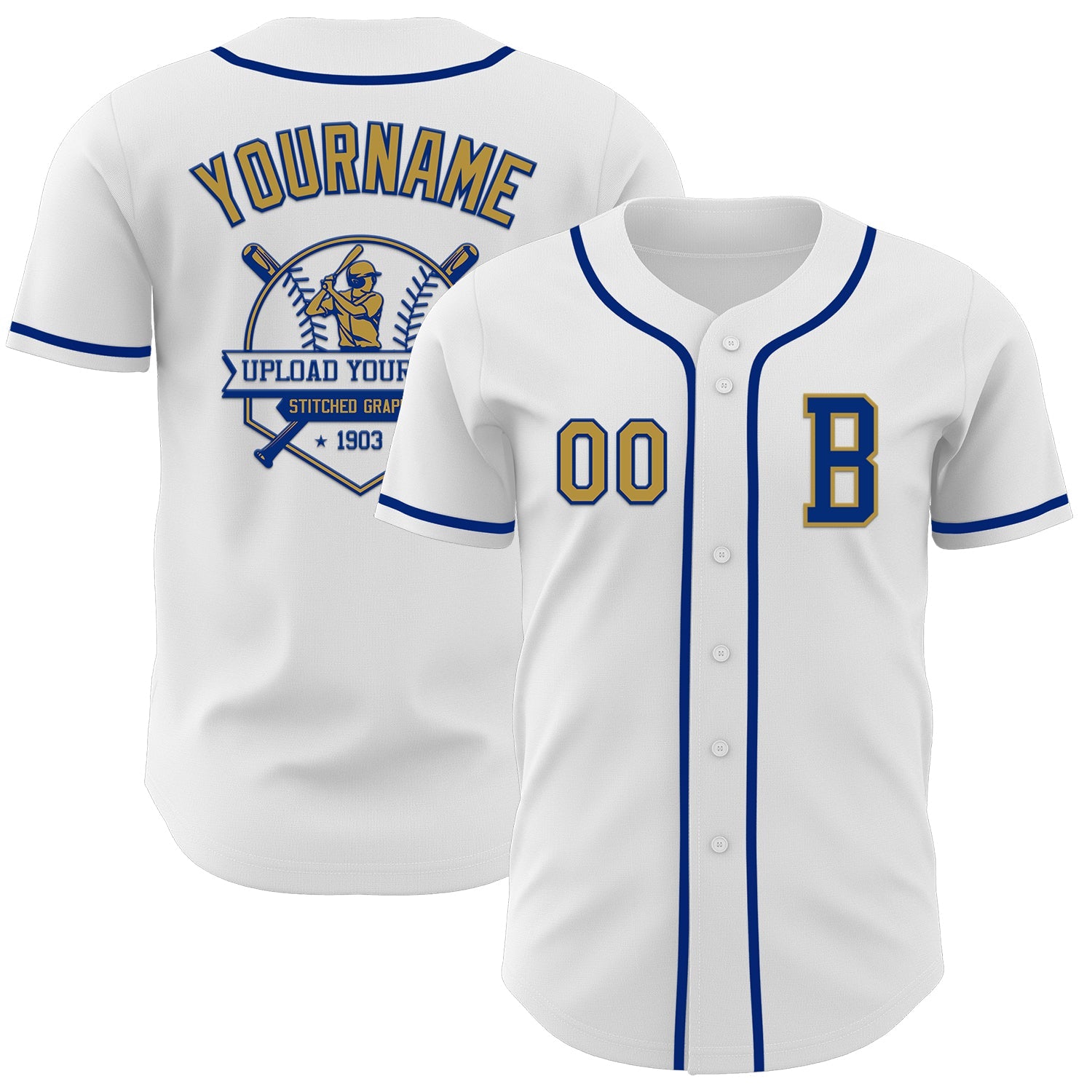 Custom White Old Gold-Royal Authentic Baseball Jersey - Sky-Custom