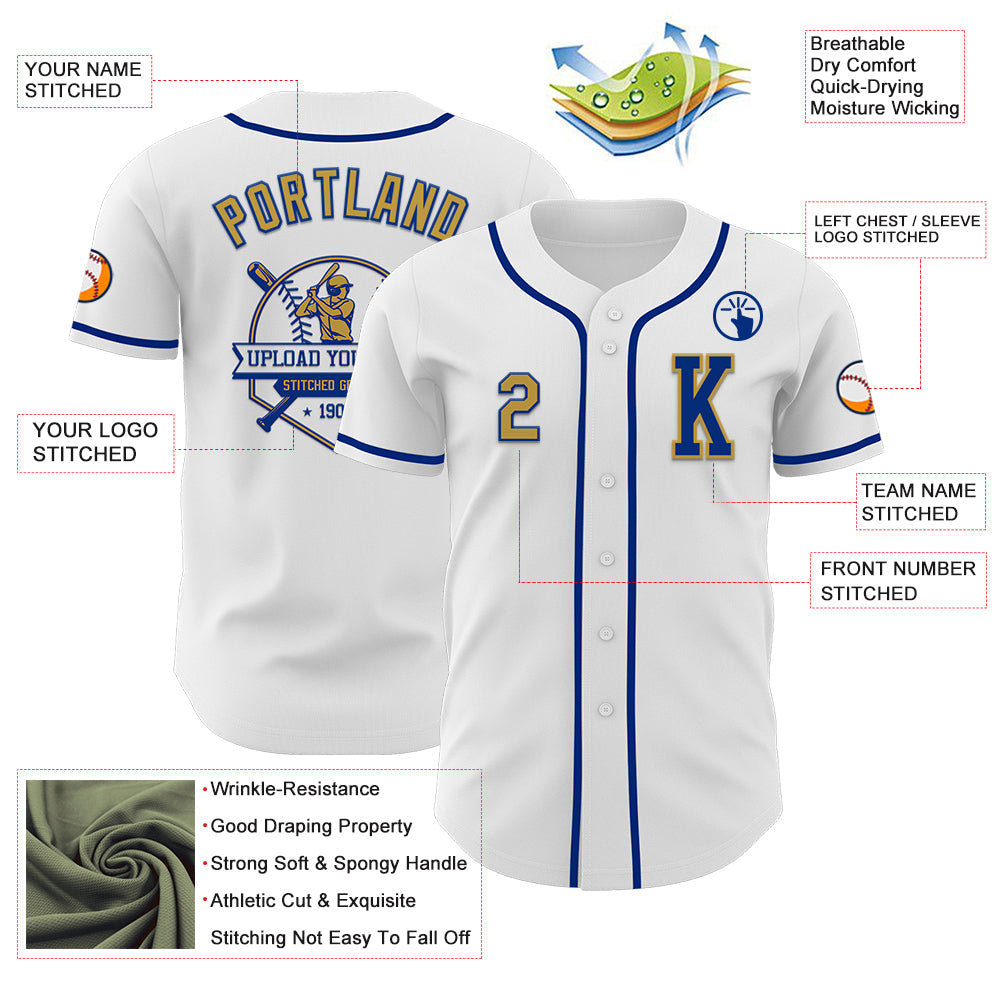 Custom White Old Gold-Royal Authentic Baseball Jersey - Sky-Custom