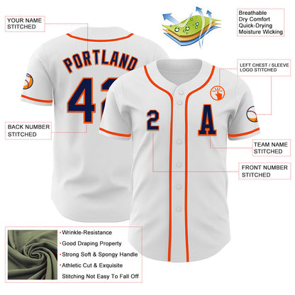 Custom White Navy-Orange Authentic Baseball Jersey - Sky-Custom