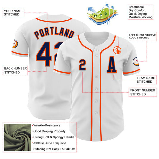 Custom White Navy-Orange Authentic Baseball Jersey - Sky-Custom