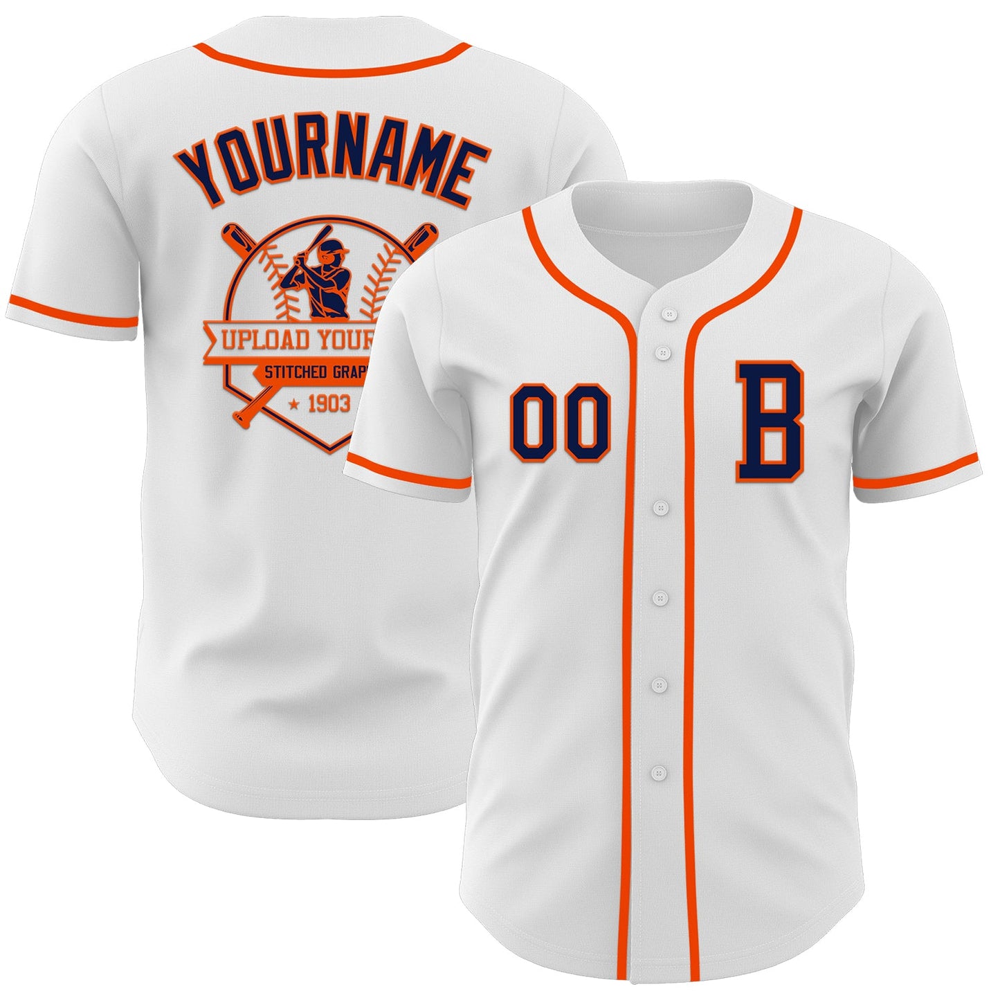 Custom White Navy-Orange Authentic Baseball Jersey - Sky-Custom