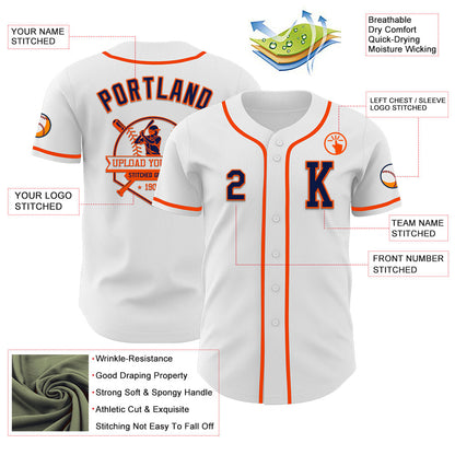 Custom White Navy-Orange Authentic Baseball Jersey - Sky-Custom