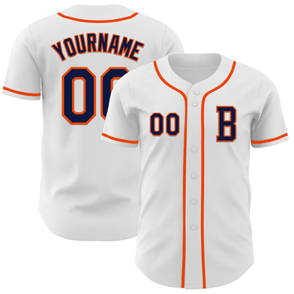 Custom White Navy-Orange Authentic Baseball Jersey - Sky-Custom