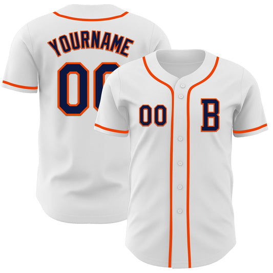 Custom White Navy-Orange Authentic Baseball Jersey - Sky-Custom
