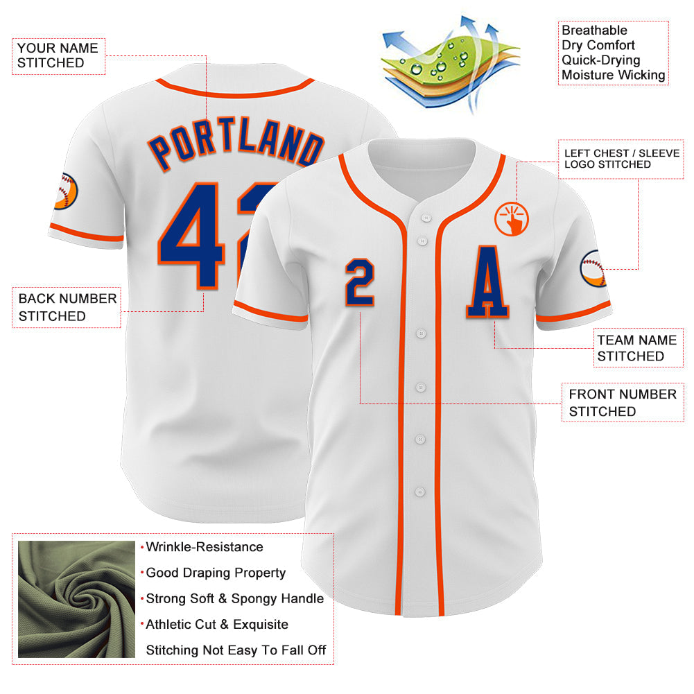 Custom White Royal-Orange Authentic Baseball Jersey - Sky-Custom