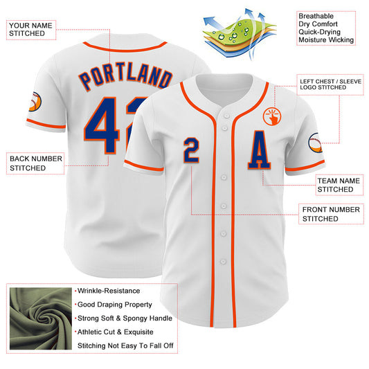 Custom White Royal-Orange Authentic Baseball Jersey - Sky-Custom