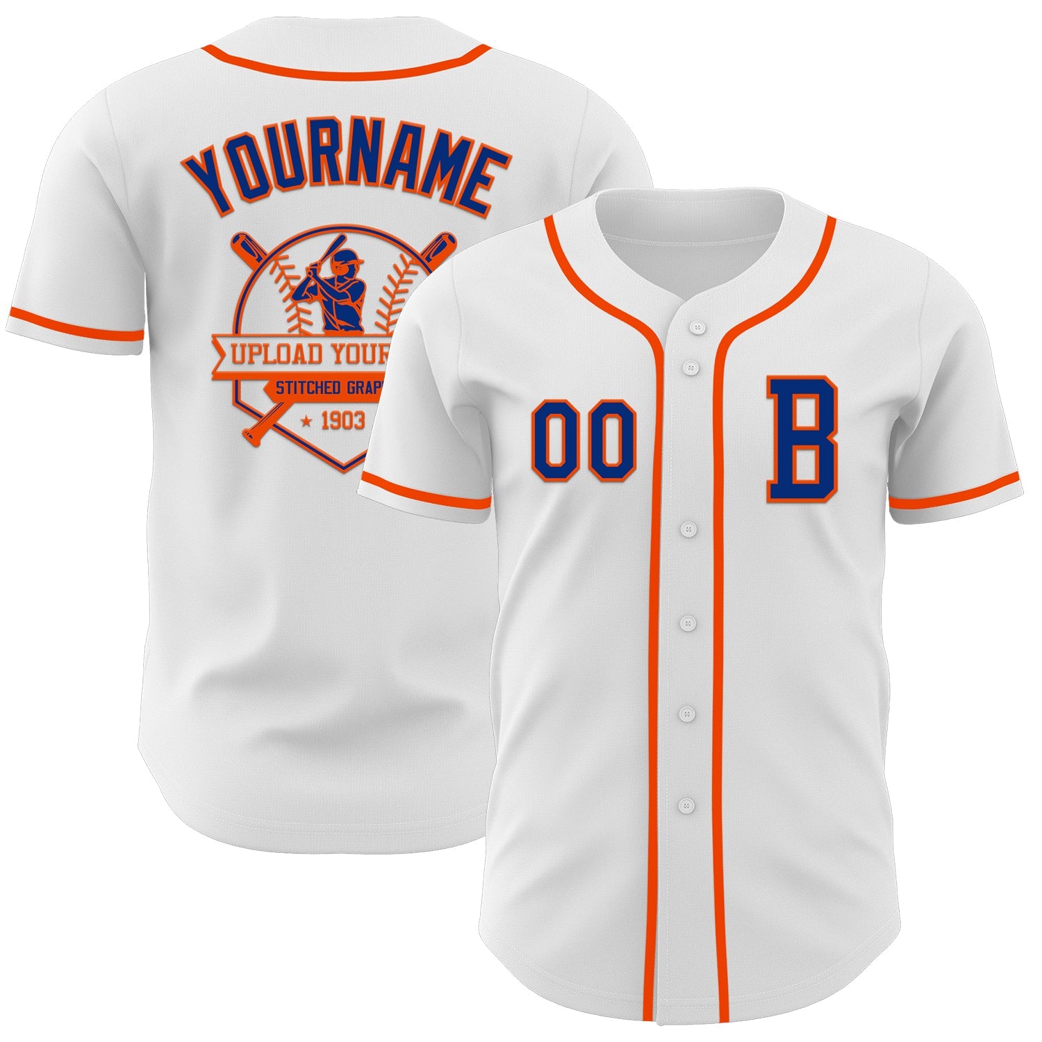 Custom White Royal-Orange Authentic Baseball Jersey - Sky-Custom
