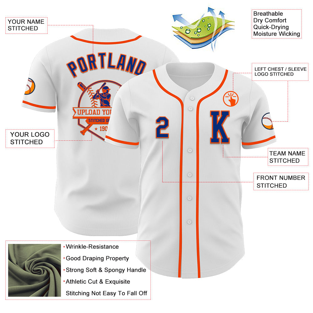 Custom White Royal-Orange Authentic Baseball Jersey - Sky-Custom